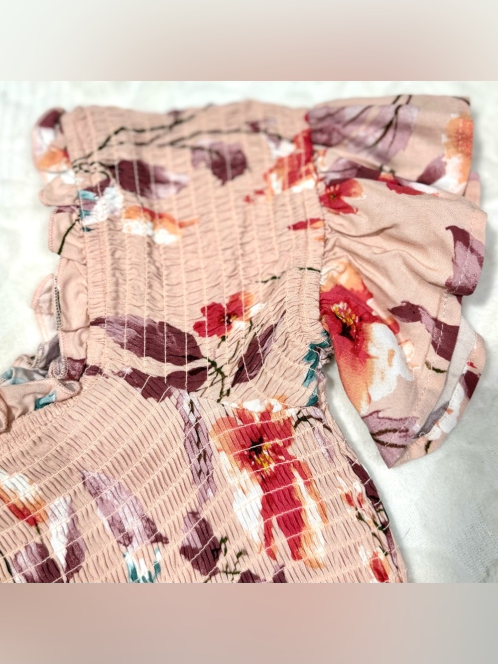 Band of Gypsies Floral Smocked Mini Dress Boho Cottagecore Spring S - Picture 6 of 9